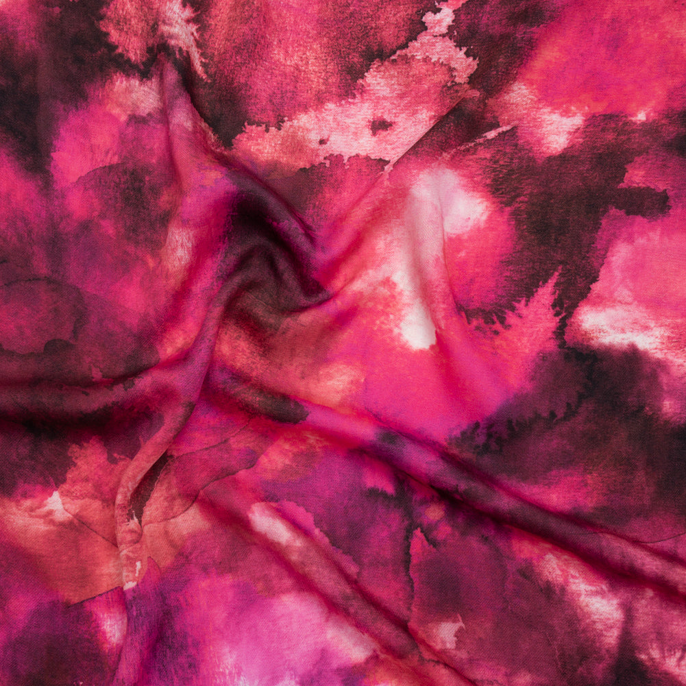 Rayon Challis - Hot Pink, Purple and Charcoal Abstract Tie Dye - Mood Exclusive Pigment Pulse Print - Joann Fabrics