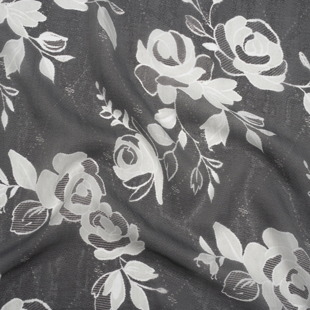 Viscose and Polyester Crepe Organza - Charcoal and Silver Roses - Mood Exclusive Sweet Morning Fog Print - Joann Fabrics