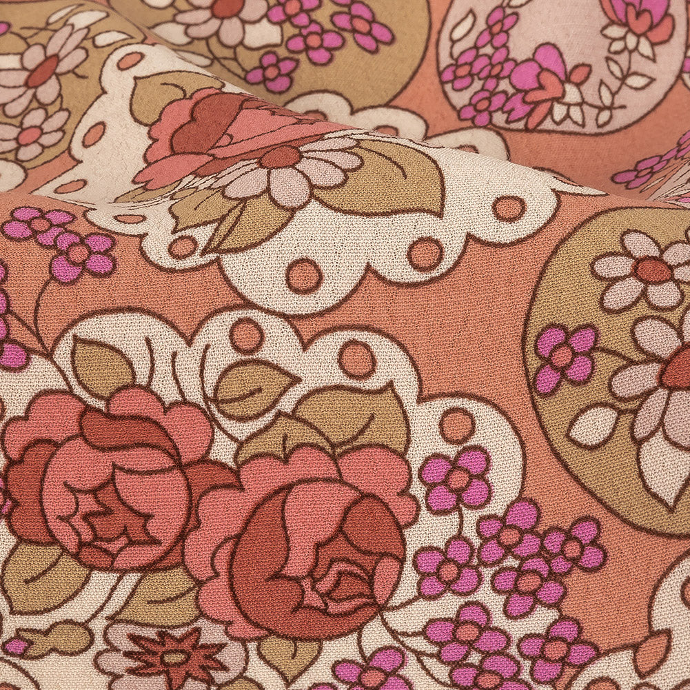 Italian Pink, Purple, and Cream Roses and Doilies Rayon Crepe - Joann Fabrics