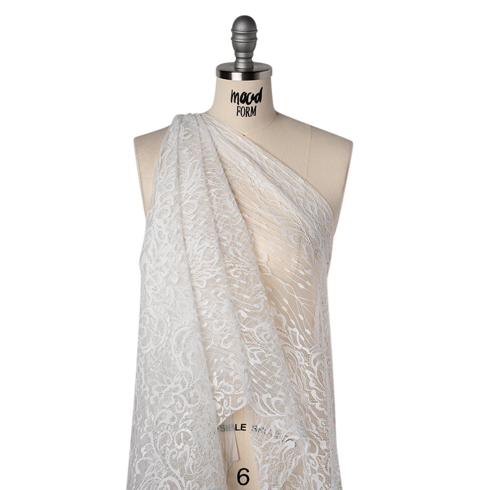 Luminous Re-Embroidered Lace with Finished Scalloped Edges and Eyelash Fringe - White Abstract Swirls - Joann Fabrics