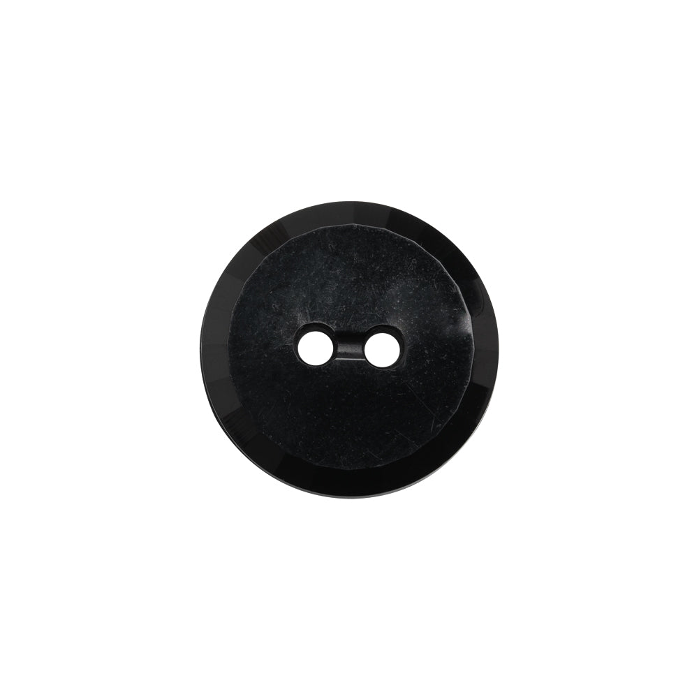 Flat Plastic 2-Hole Button - Black Faceted Rim - 28L/18mm - Joann Fabrics