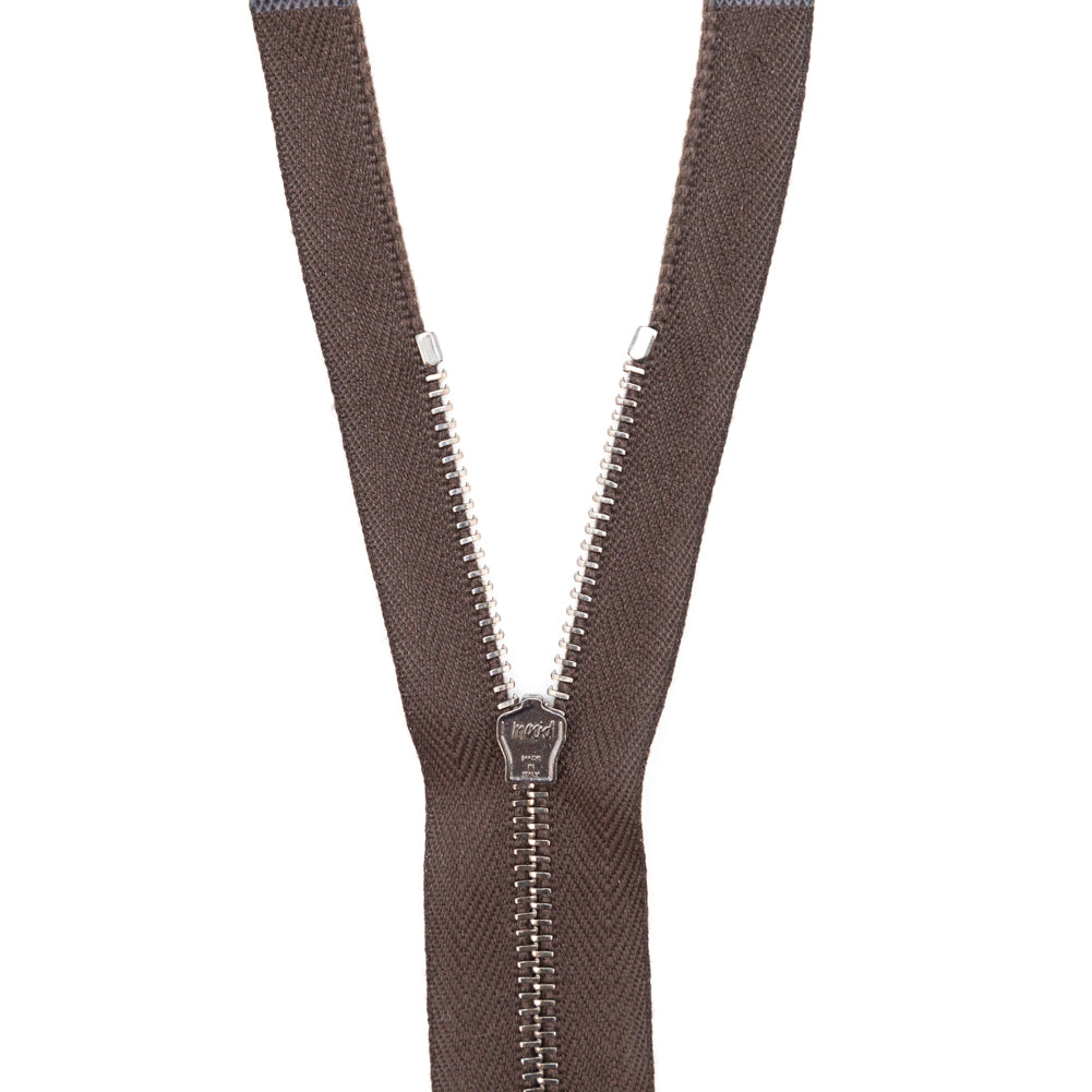 Mood Exclusive Italian Brown and Gunmetal T3 Open End Metal Zipper - 27.5