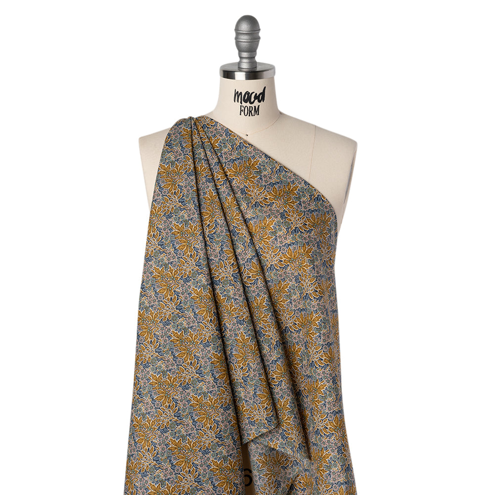 Liberty Fabrics Tana Lawn® - Aubrey Forest Yellow - Yellow and Blue Leafy Floral Chevrons - Joann Fabrics
