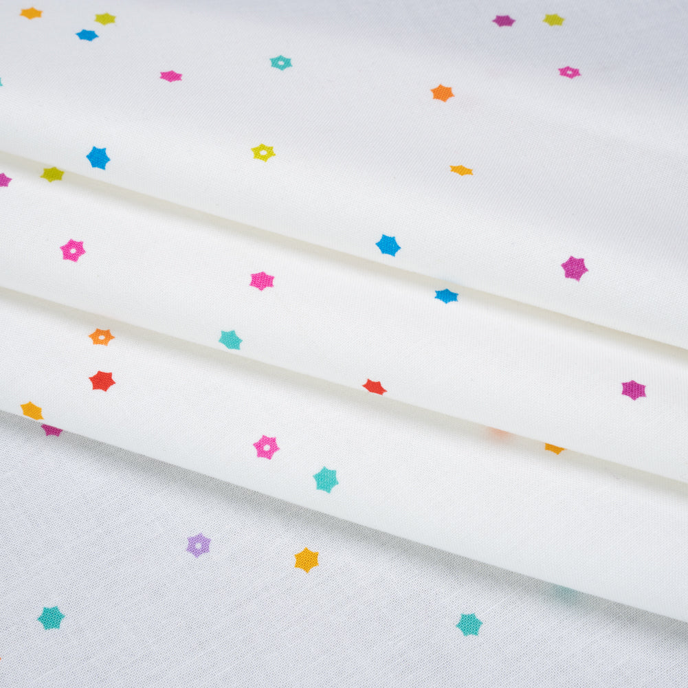 Printed Quilting Cotton by Ghazal Razavi for FIGO Studio - White and Rainbow Flowers - Seasons Basics Collection - Joann Fabrics