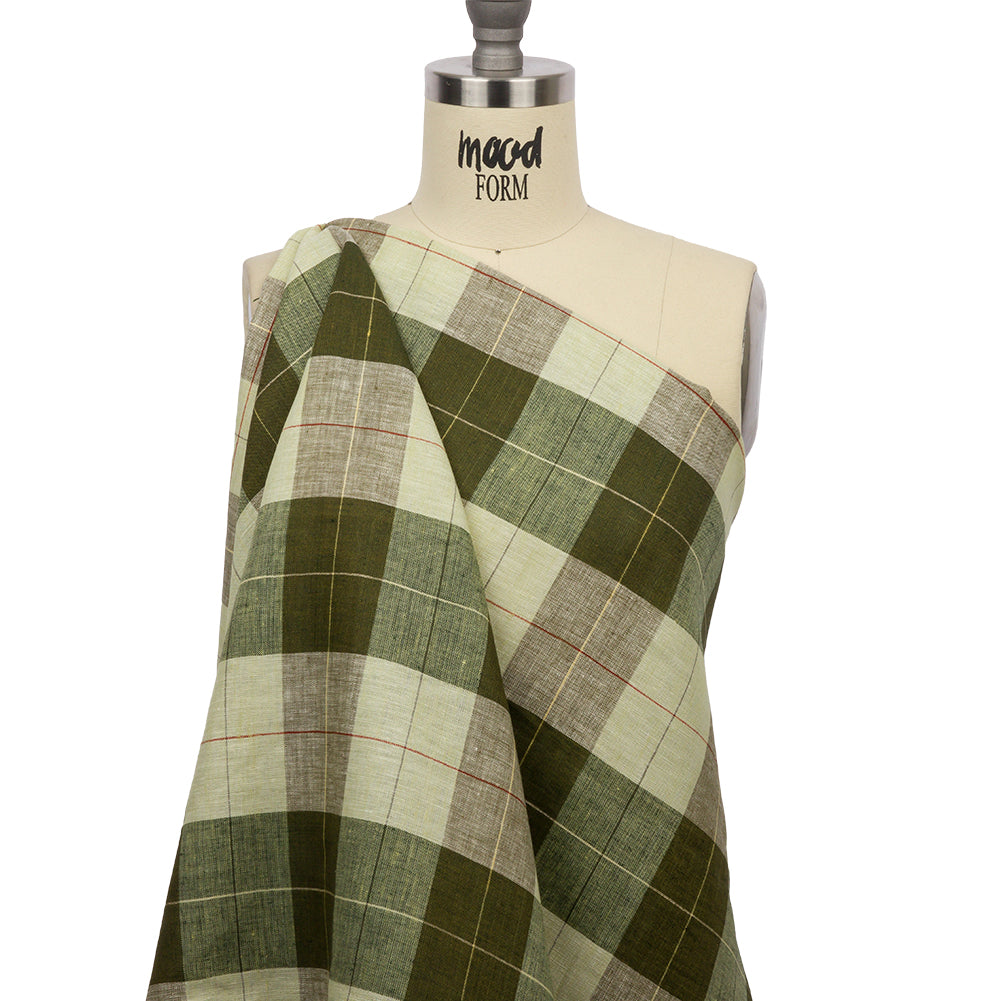 Olive and Lime Big Checks Lightweight Linen Woven - Joann Fabrics