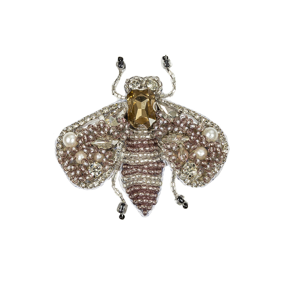 Silver and Pale Orchid Fly Rhinestone and Glass Beaded Applique - 2.375