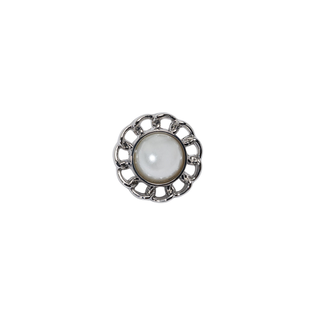 Chain Petal Floral Metal Shank Back Button with Pearl Center - 18L/11.5mm - Silver and White - Joann Fabrics