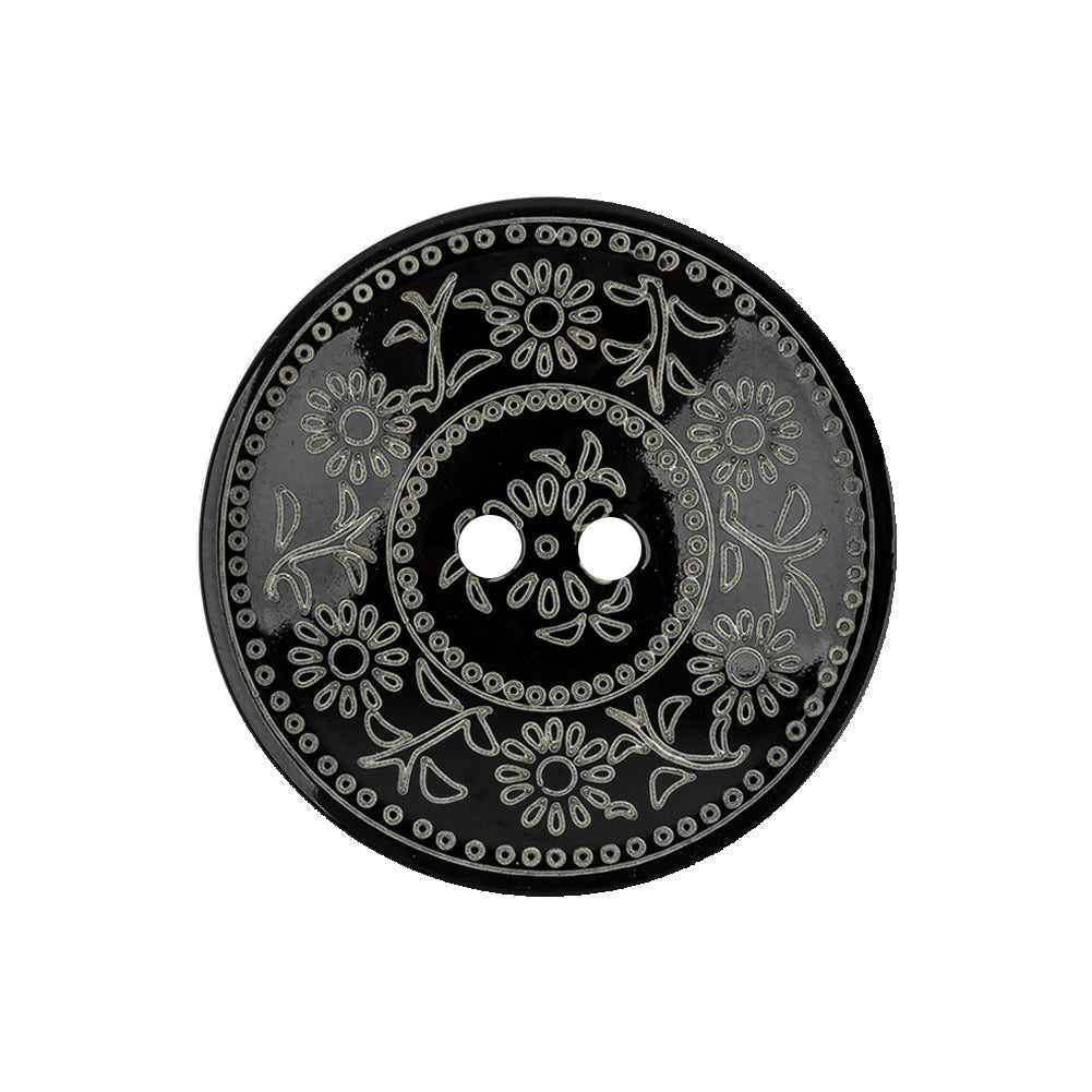 French Ecru and Black Floral Ornate 2-Hole Plastic Button - 40L/25.5mm - Joann Fabrics