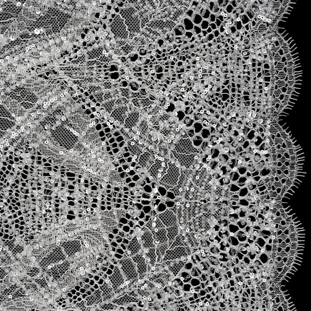 Corded Lace with Clear Beads and Sequins and Finished Edges - White Abstract - Joann Fabrics