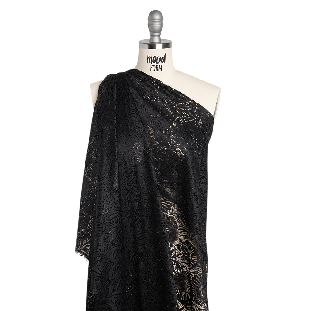 Metallic Raschel Lace Panel with Finished Edges - Black and Black Bold Florals - Joann Fabrics