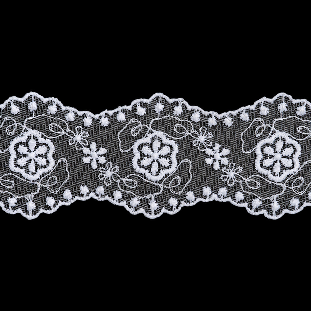 Embroidered Lace Tulle Trim with Scalloped Edges - 2.375