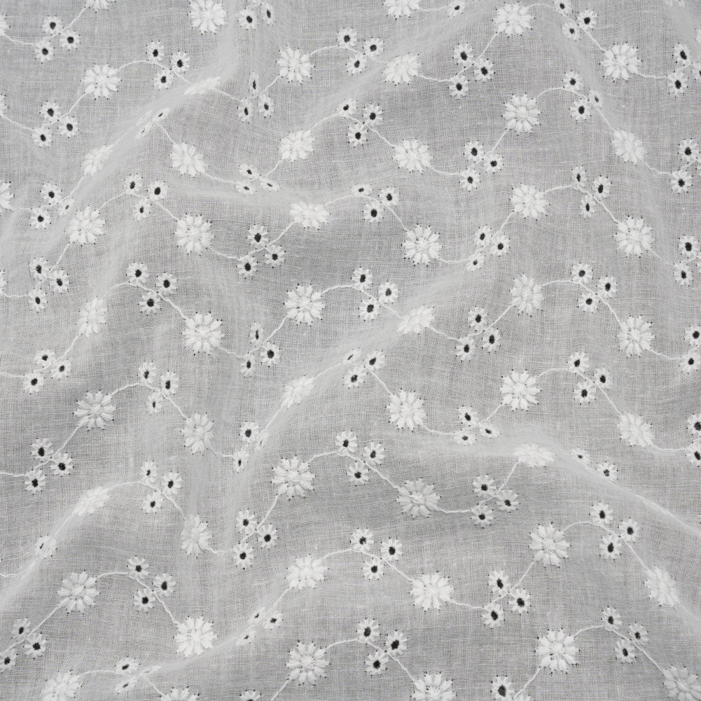 Embroidered Eyelet Cotton Voile - White Little Flowers on Vines - Naomi Collection - Joann Fabrics