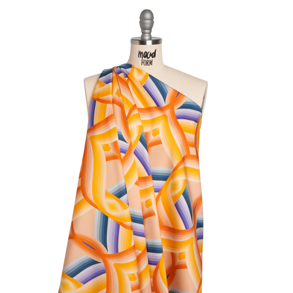 Stretch Cotton Sateen - Orange, Blue and Purple Abstract Lines - Iris's Message Print - Mood Exclusive Chariot Collection - Joann Fabrics