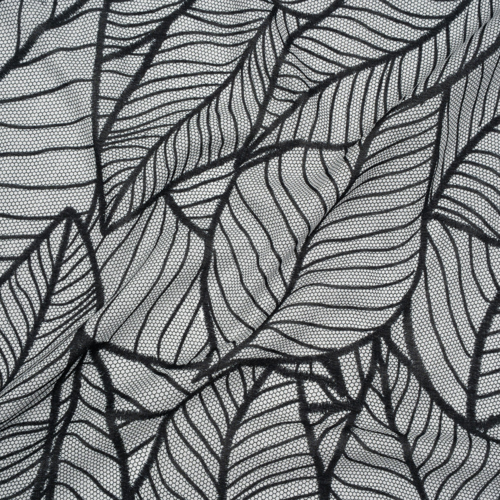 Cotton Crepe - Black and White Embroidered Net Leaves - Mood Exclusive Terrestrial Tesserae Print - Joann Fabrics