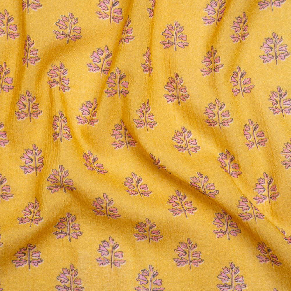 Crinkled Cotton Gauzy Woven Print - Yellow and Pink Leaves - Mood Exclusive Fields of Gold - Joann Fabrics