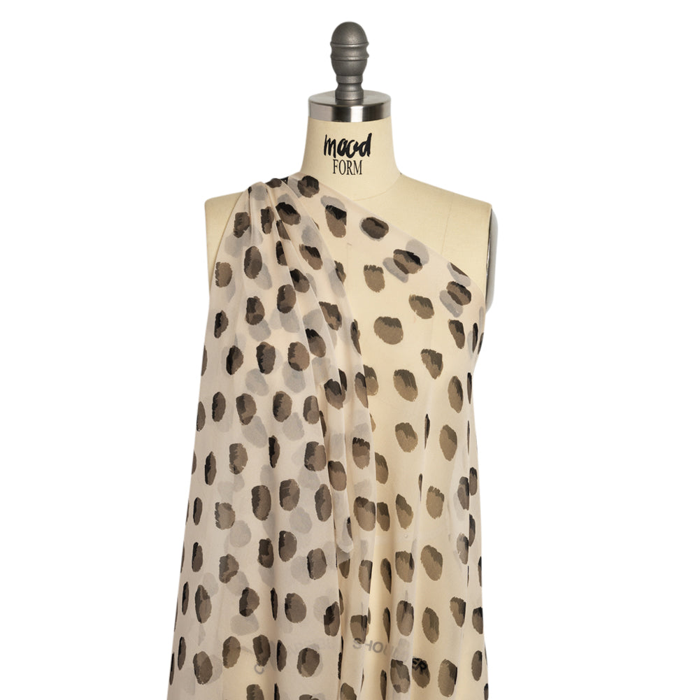 Cream, Black and Gray Brush Spots Silk Chiffon - Joann Fabrics