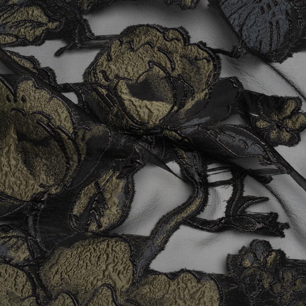 Metallic Polyester and Acetate Burnout Brocade - Olive Green and Black Rose Garden - Joann Fabrics
