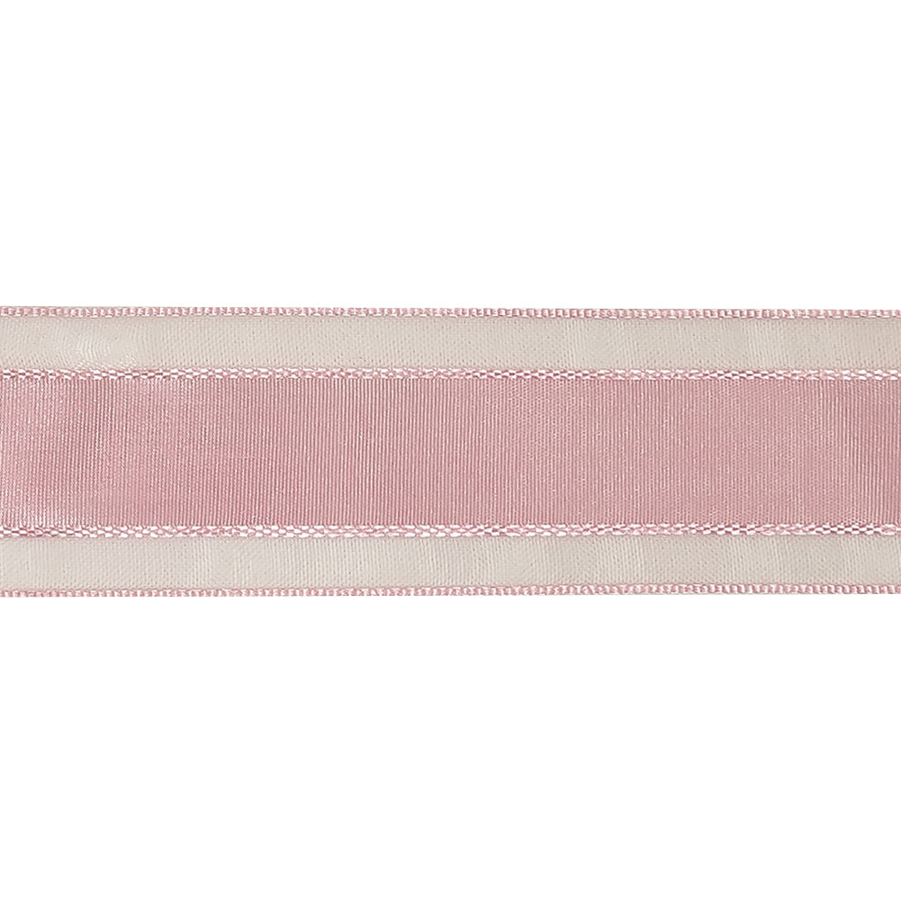 Pale Pink Woven Ribbon with Sheer Organza Borders - 1
