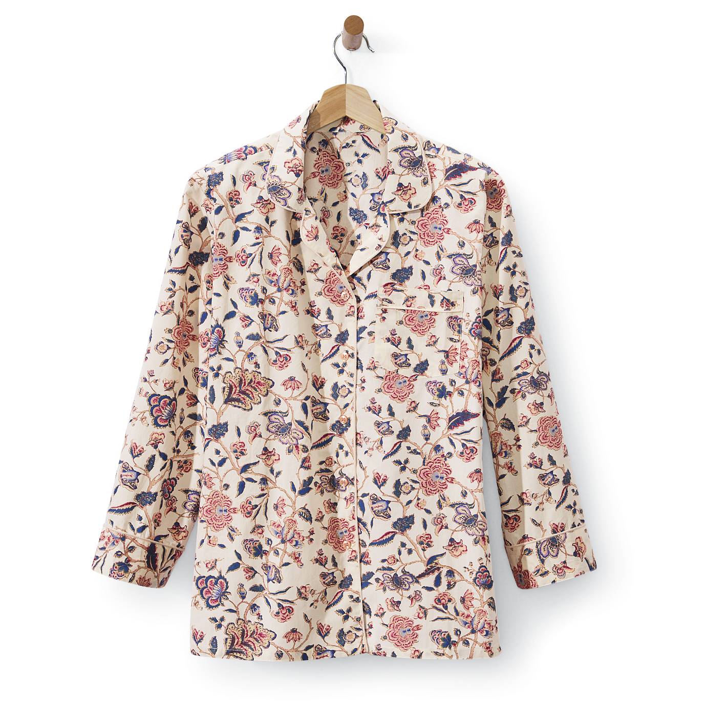 Vintage Floral Cotton Pajamas, Button Front, Piping Trim - Northstyle Catalog