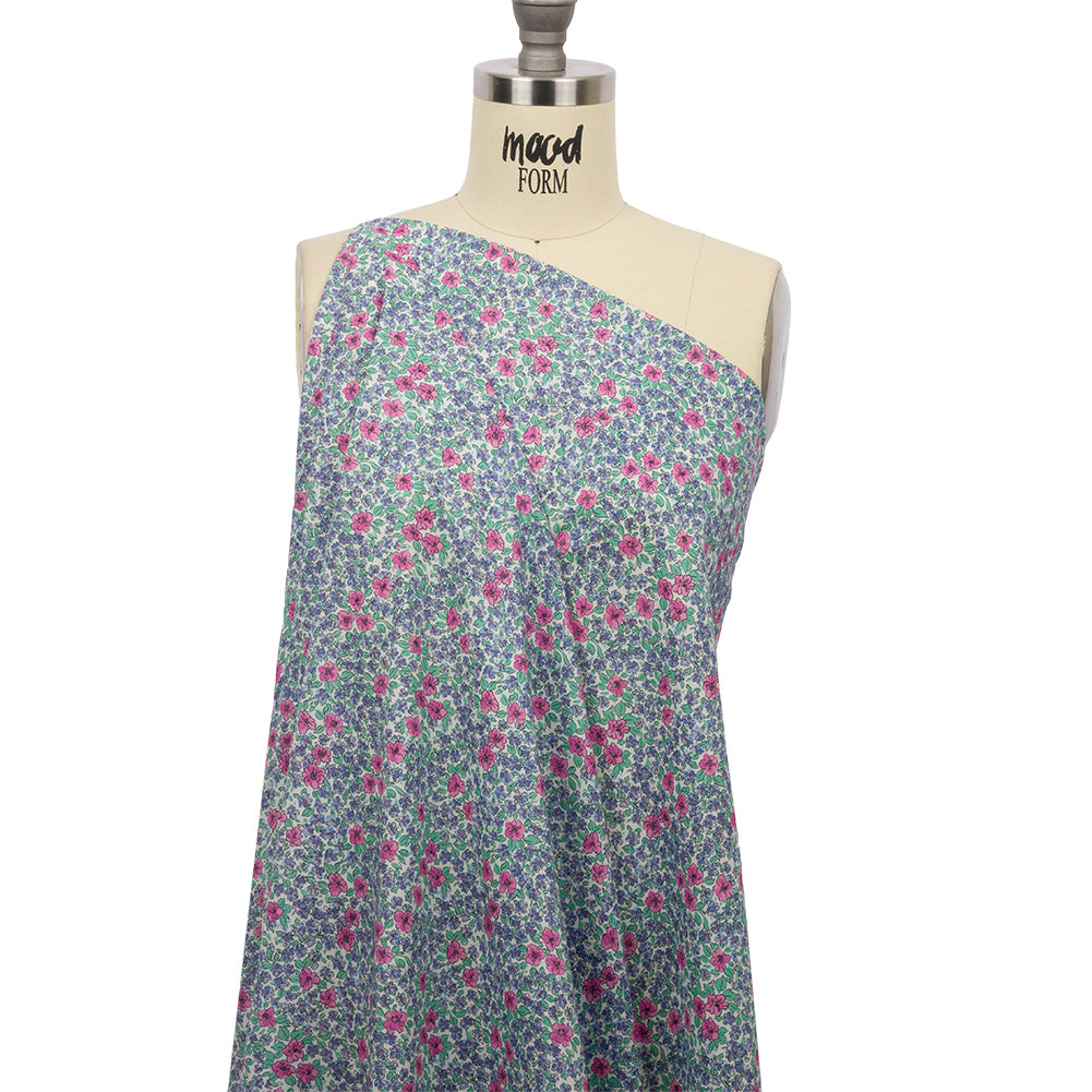 Cotton Voile - Blue and Pink Floral - Springtime Saunter Print - Mood Exclusive Secret Garden Collection - Joann Fabrics