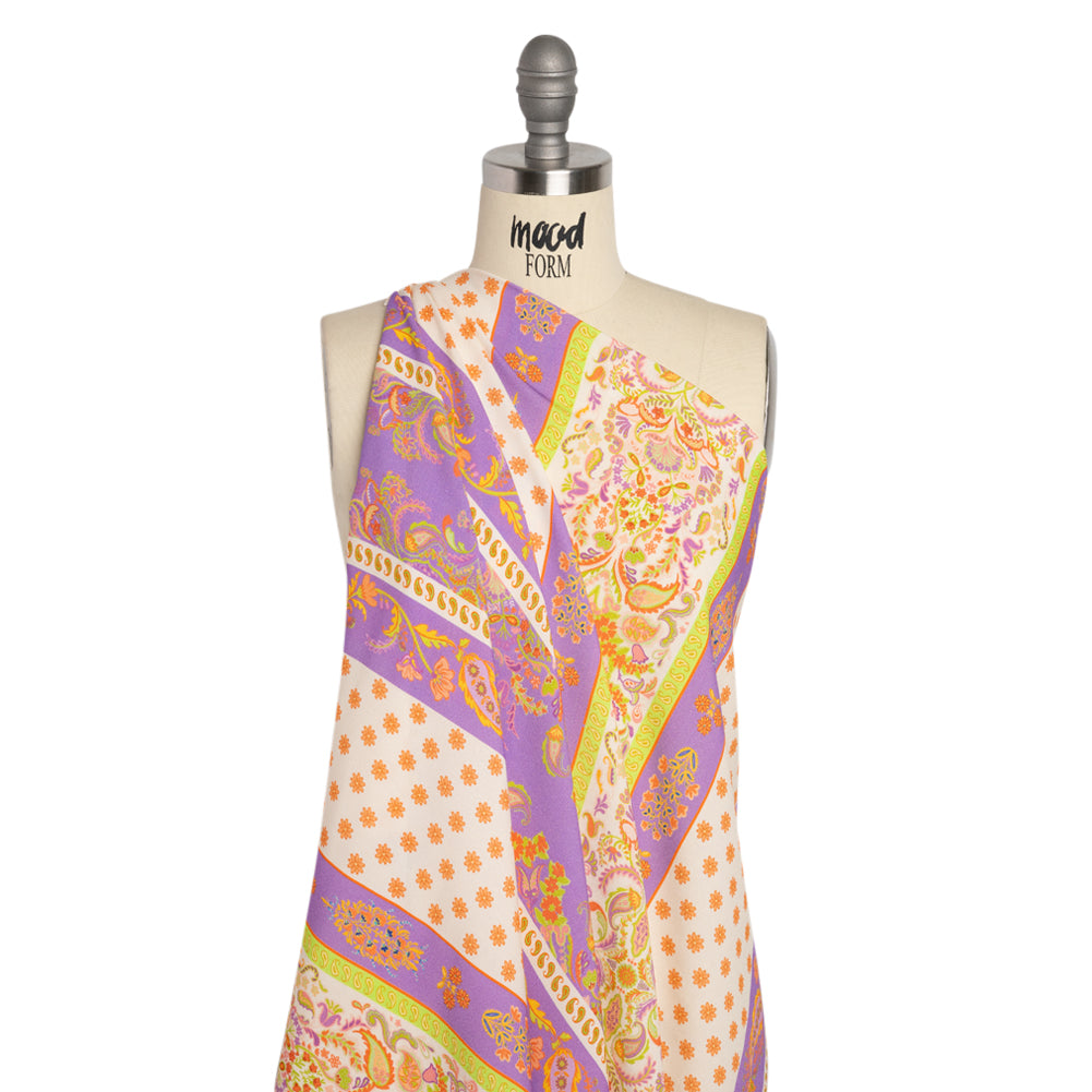 Viscose Crepe Print - Cream, Purple and Lime Green Floral Stripes - Mood Exclusive Spring Fling - Joann Fabrics
