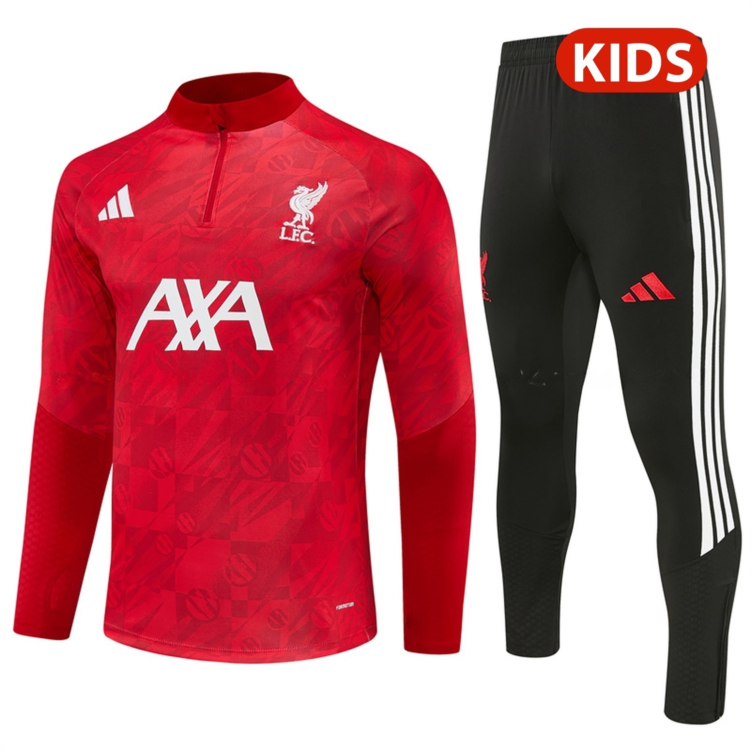 Liver.pool 26-27 Graphic Print Kids Long Sleeve Training Set - Red Top & Black Pants - UnitedFutballJersey