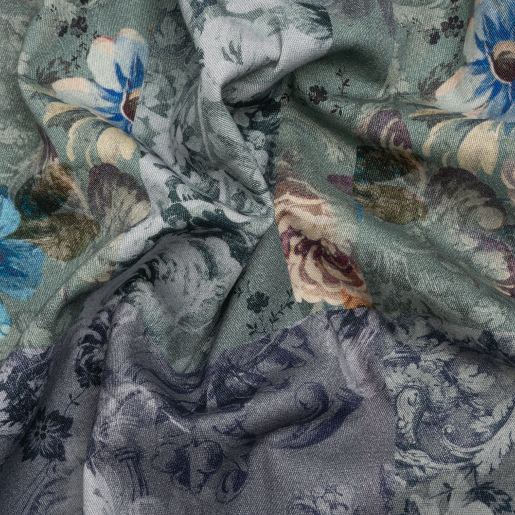 Brushed Stretch Cotton Twill Print - Blue Floral Patchwork - Mood Exclusive Vintage Vignettes - Joann Fabrics