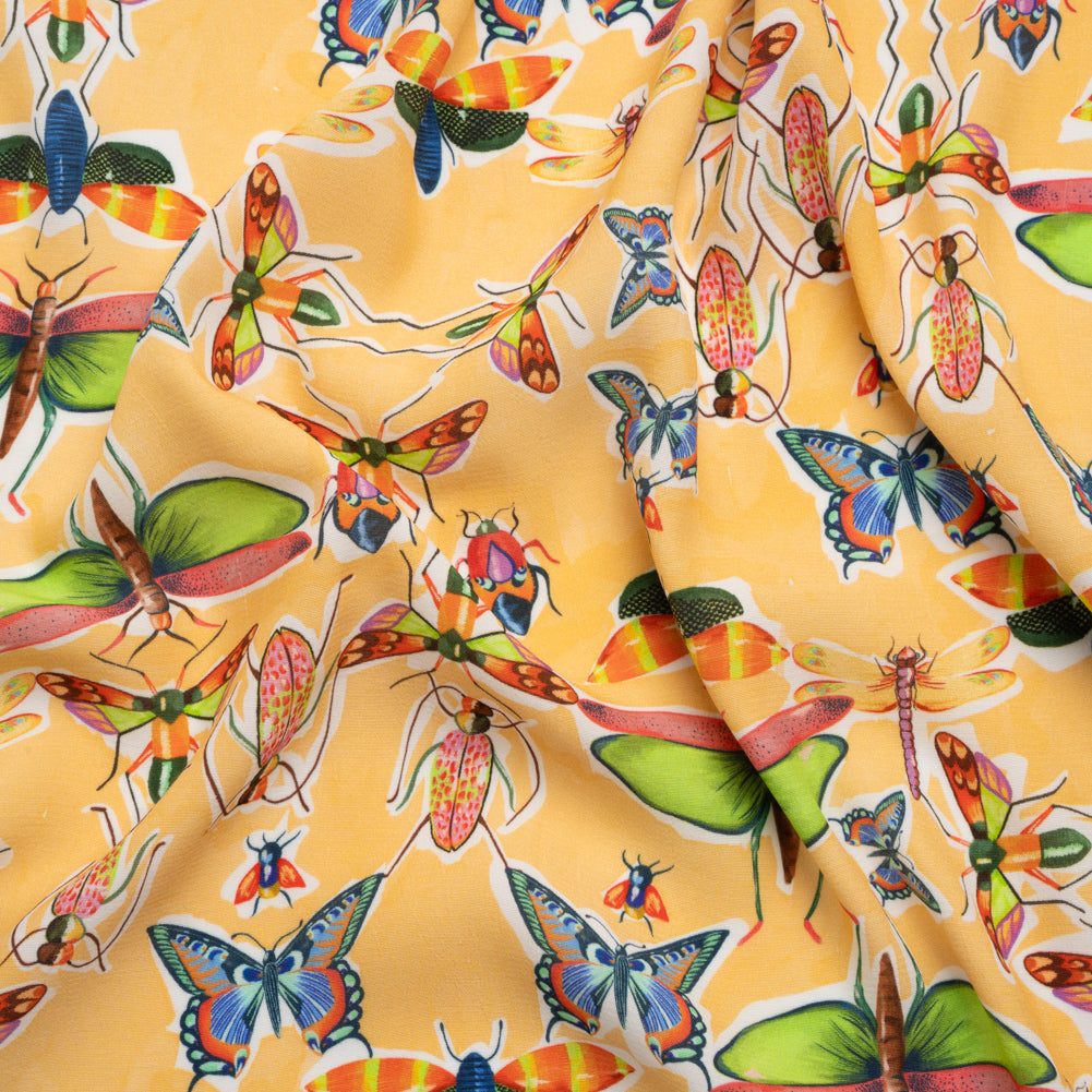 Sustainable Viscose Woven Print - Yellow and Rainbow Insects - Mood Exclusive Picnic Guests - Joann Fabrics
