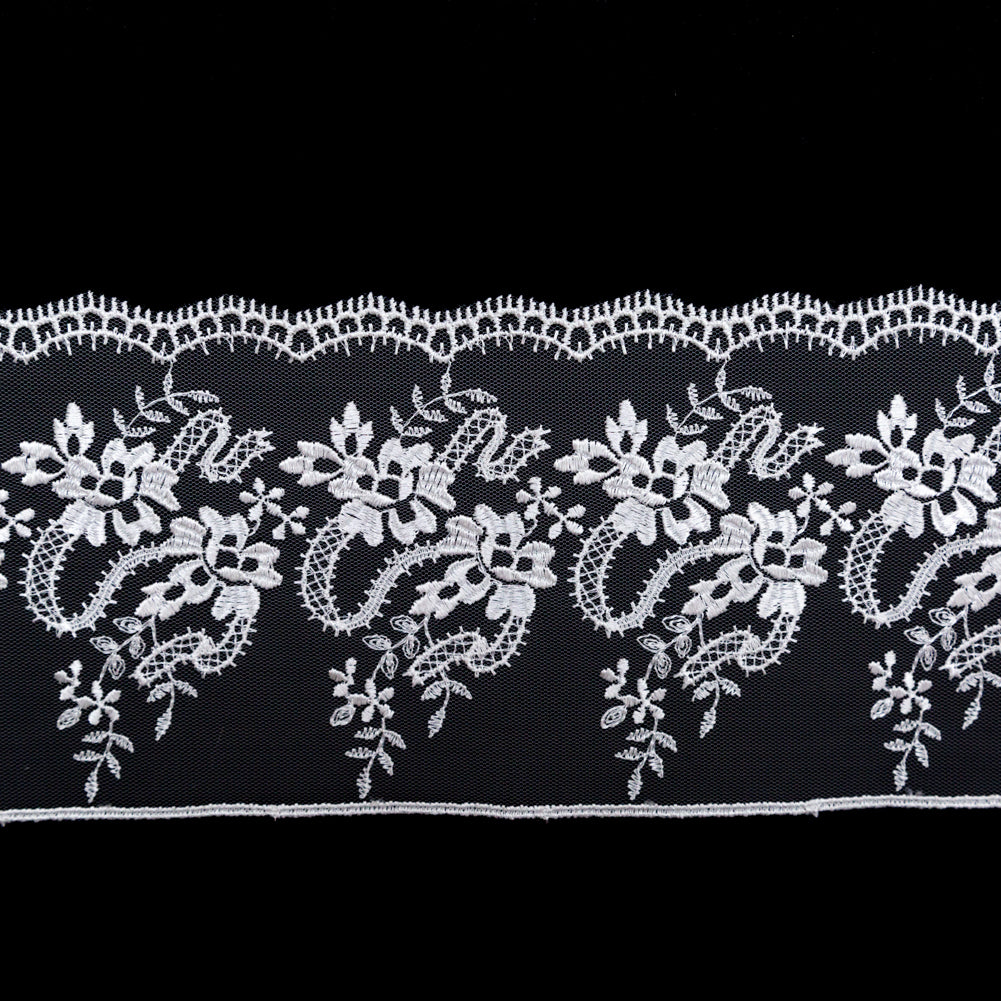 European Off-White Floral Embroidered Lace on Mesh - 4