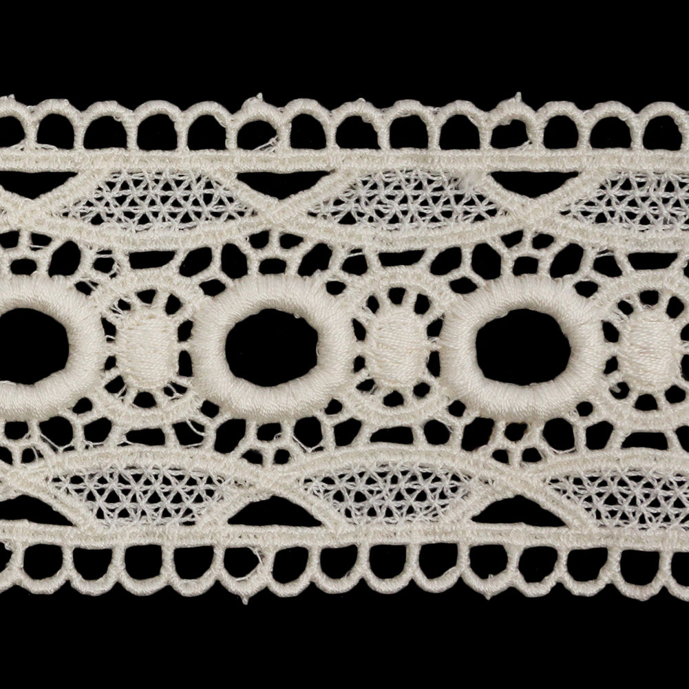 Famous NYC Designer White Circles and Scallops Cotton Venise Lace Trim - 2