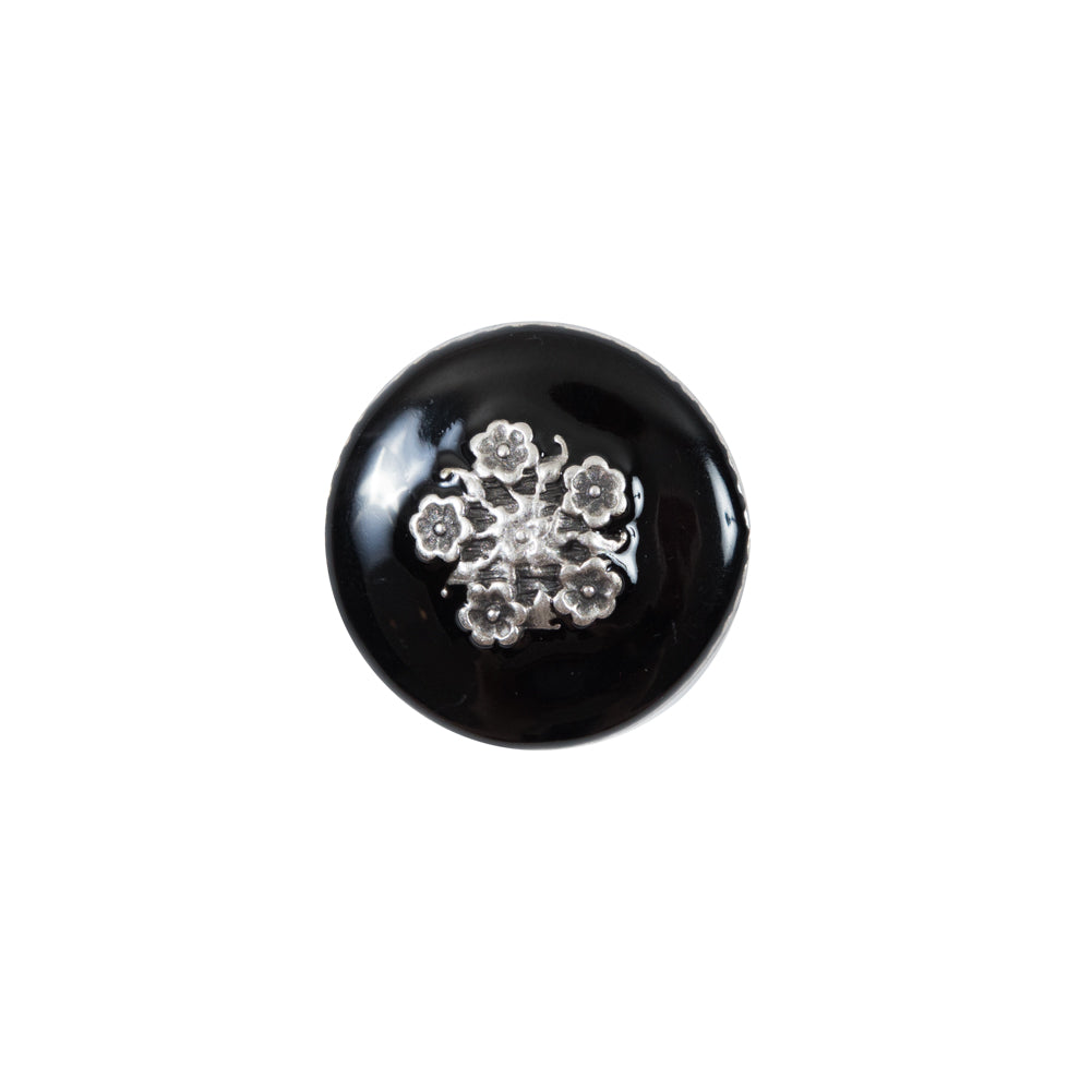 Italian Black and Silver Floral Metal Button - 24L/15mm - Joann Fabrics