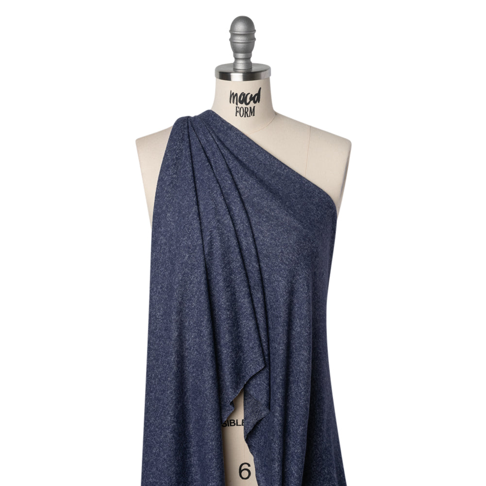 Cozy Brushed Stretch Rayon Sweater Knit - Heathered Bright Navy - Deadstock - Joann Fabrics