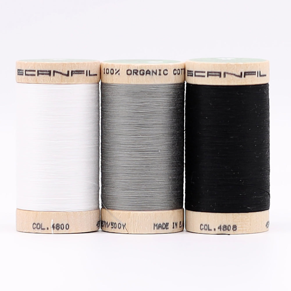 SCANFIL® 50wt Organic Pima Cotton Thread Trio Set - 3ct 500yd Spools - Achromatics - Joann Fabrics