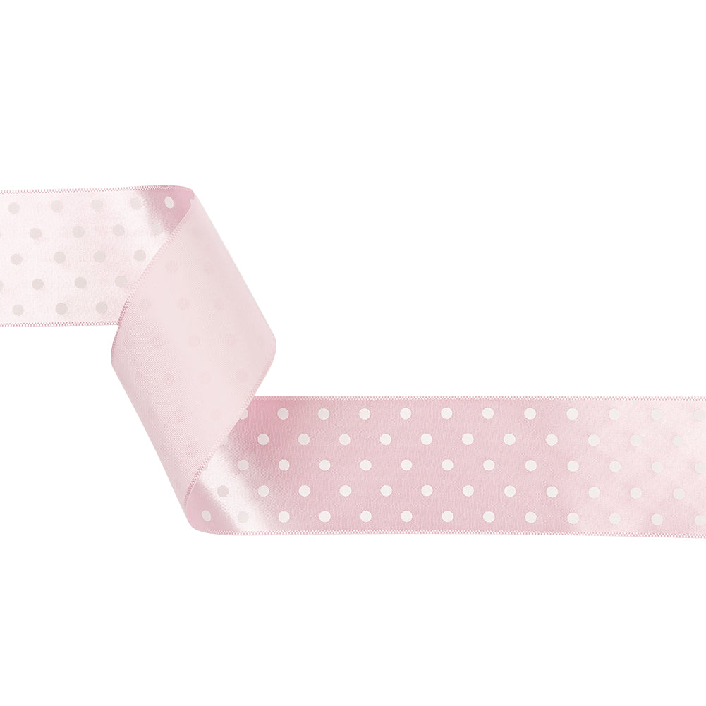 Baby Pink and White Polka Dot Satin Ribbon - 1.5