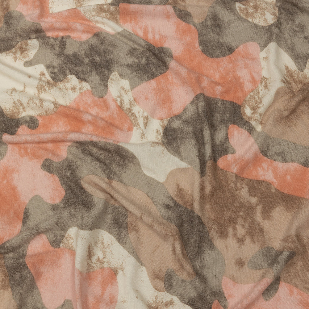 Coral, Beige and Brown Mottled Camouflage Rayon and Polyester Jersey - Joann Fabrics