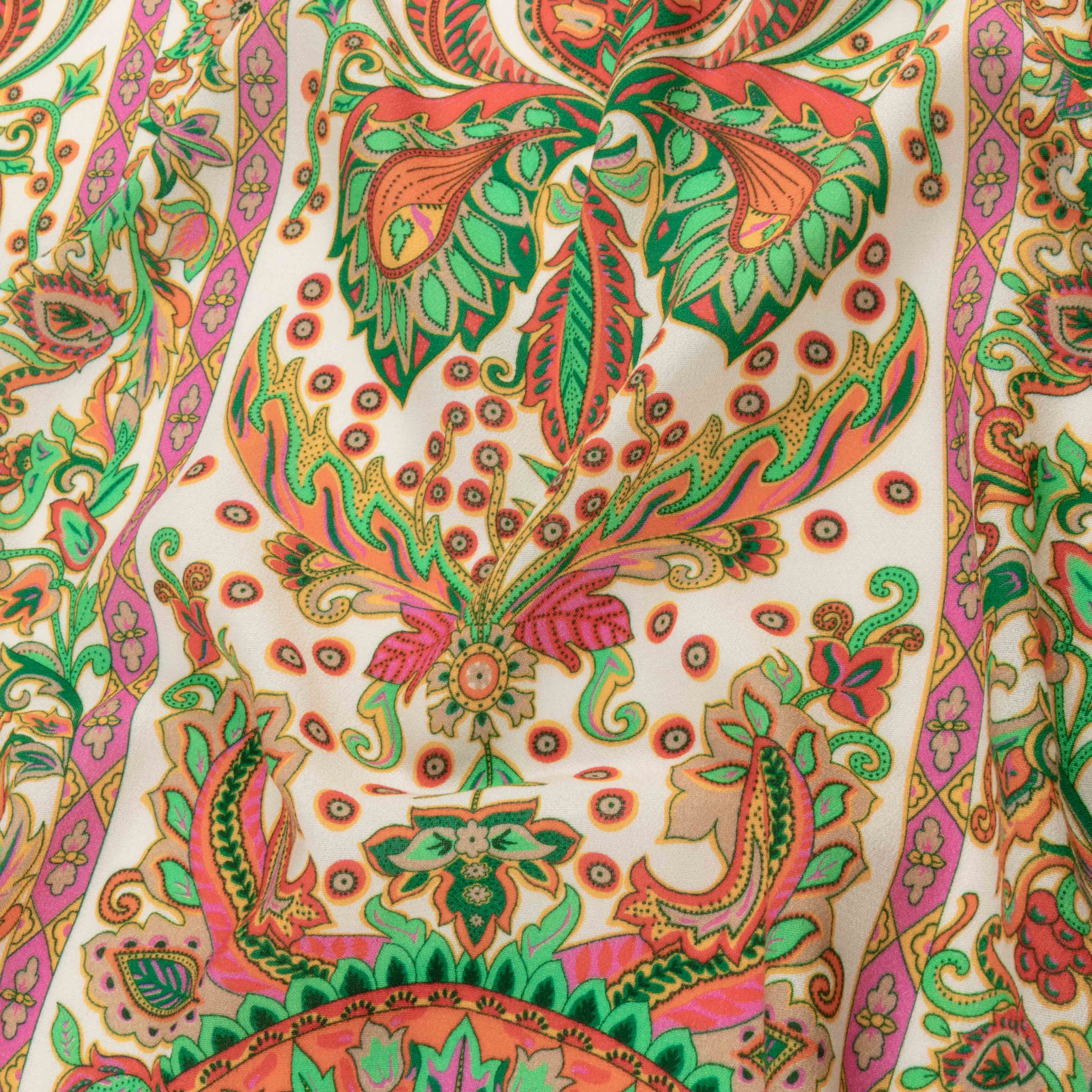 Sustainable Viscose Crepe - White Floral Paisley Stripes - Locust Lily Print - Mood Exclusive Gisele Collection - Joann Fabrics