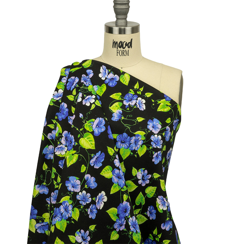 Balenciaga Italian Purple, Vibrant Green and Black Violets Stretch Cotton Twill - Joann Fabrics