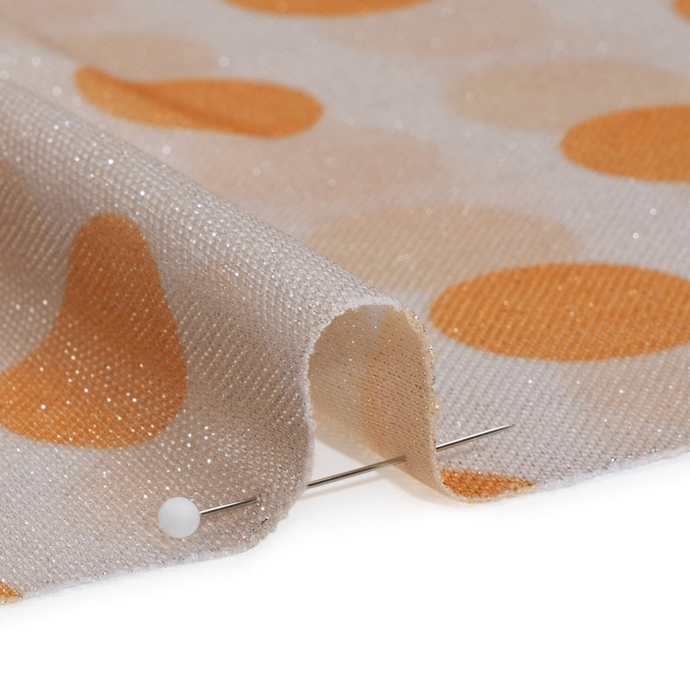 Metallic Silver, Light Mauve and Orange Polka Dots Lightweight Polyester Tricot - Joann Fabrics