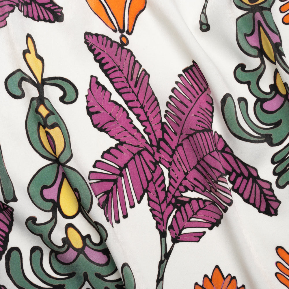 Washed Polyester Satin - Purple, Orange and White Palm Leaves - Made in Italy - Joann Fabrics