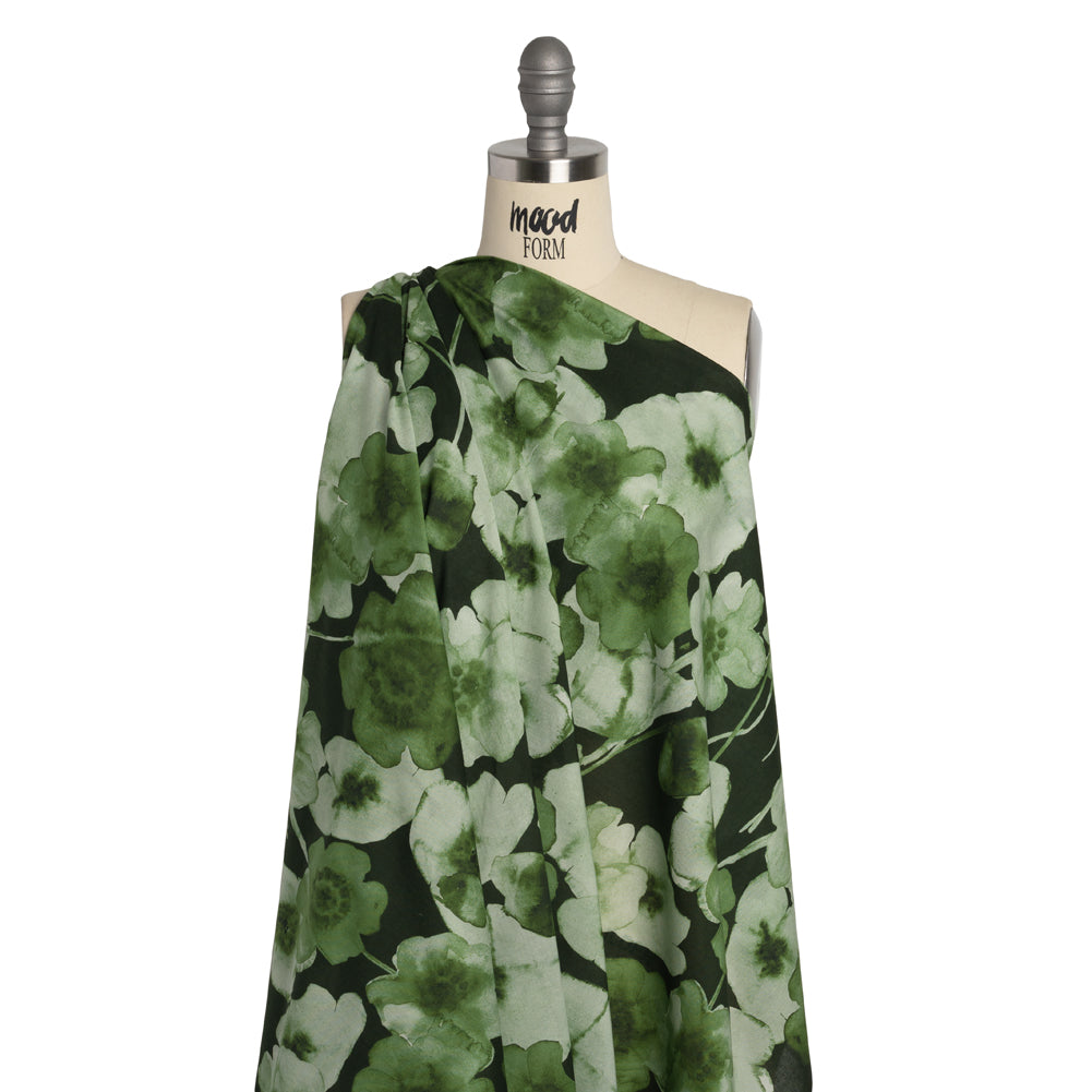 Cotton Voile - Green Painterly Flowers - Coastal Clover Print - Mood Exclusive Acadia Collection - Joann Fabrics