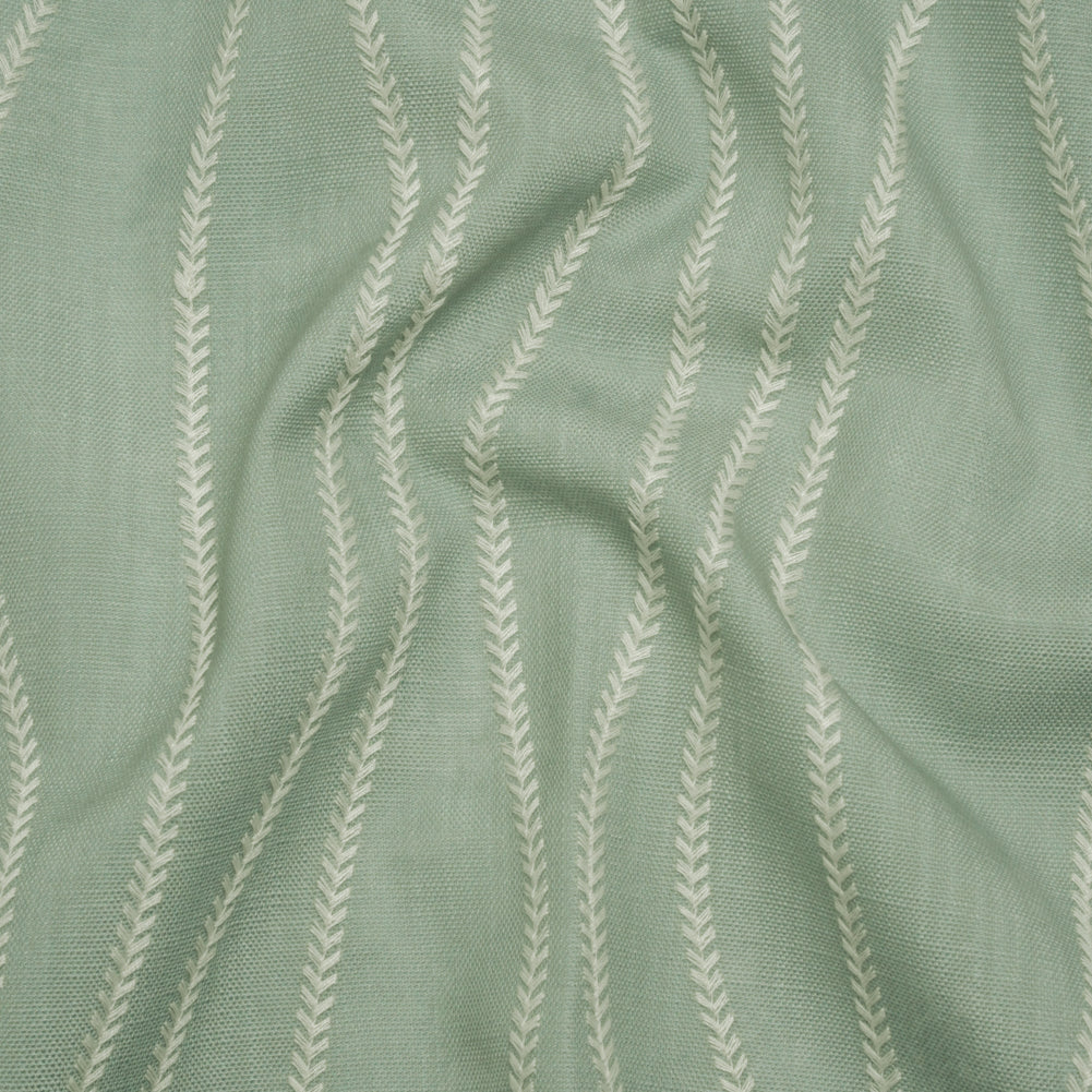 Embroidered Linen-Look Polyester Drapery Woven - Opal Leafy Wavy Lines and Watercolor Texture - British Imported - Joann Fabrics