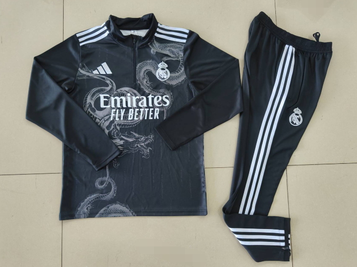 2024/2025 Real Madrid Royal Black Special Edition Half-Pull Training Suit Football Shirt 1:1 Thai Quality Set