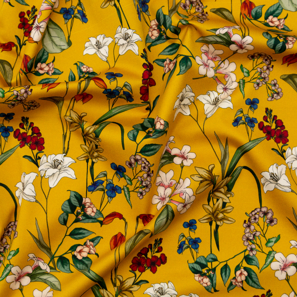 Stretch Cotton Sateen - Yellow Floral - Mediterranean Dreams Print - Mood Exclusive St. Tropez Collection - Joann Fabrics