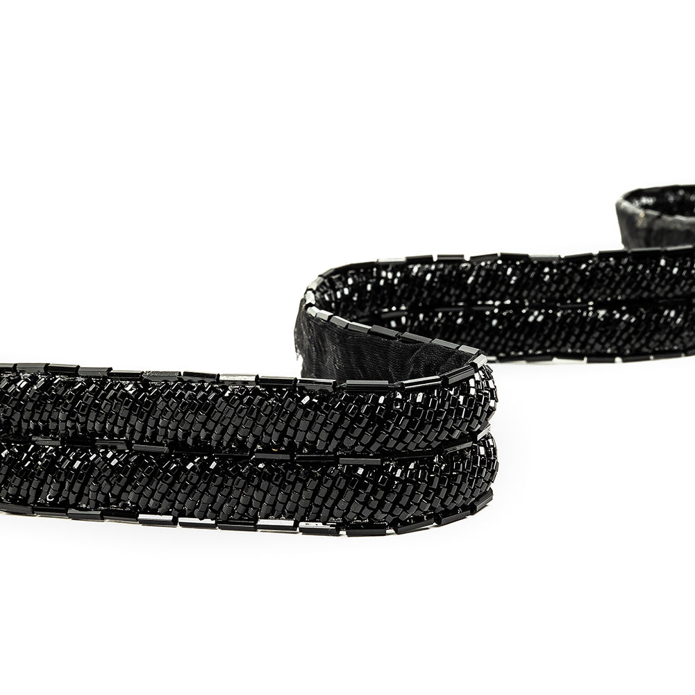 Vintage Fancy Black Bugle Beaded Trim - 1