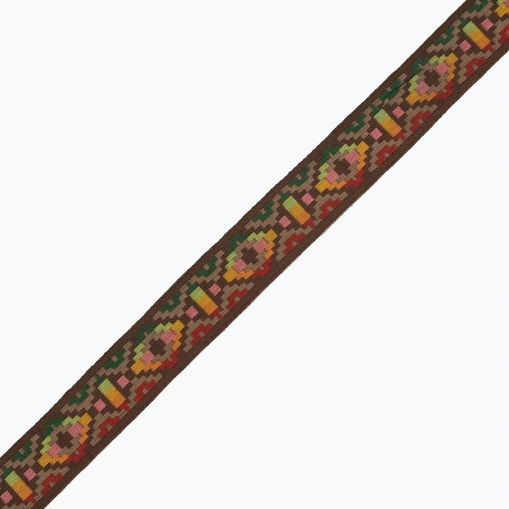 Brown Multicolor Geometric Jacquard Ribbon - 1