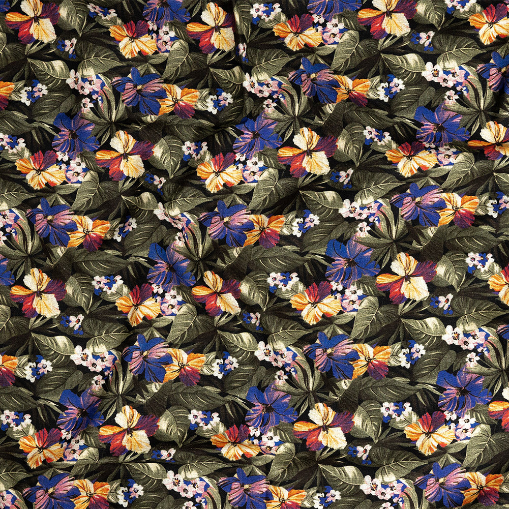 Linen and Rayon Woven - Green and Blue Tropical Floral - Virescent Vignette Print - Mood Exclusive Tumunyana Collection - Joann Fabrics