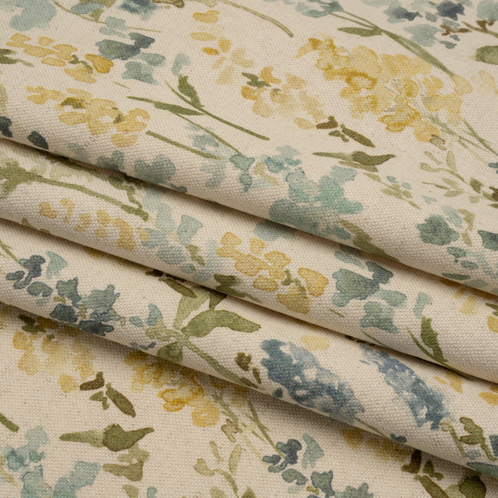 Printed Cotton and Linen Canvas - Azure Painterly Flowers - British Imported - Joann Fabrics