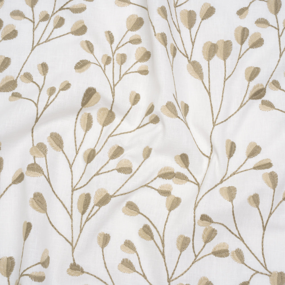 Embroidered Polyester and Cotton Woven - Linen Budding Plants - British Imported - Joann Fabrics