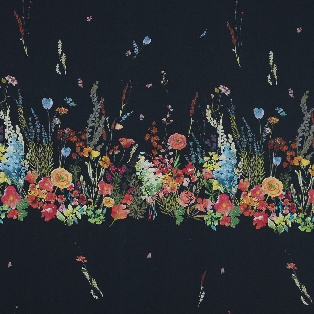 Cotton Voile Panel - Midnight Blue Floral Band - Promenade au Pavot Print - Mood Exclusive Jacques Collection - Joann Fabrics