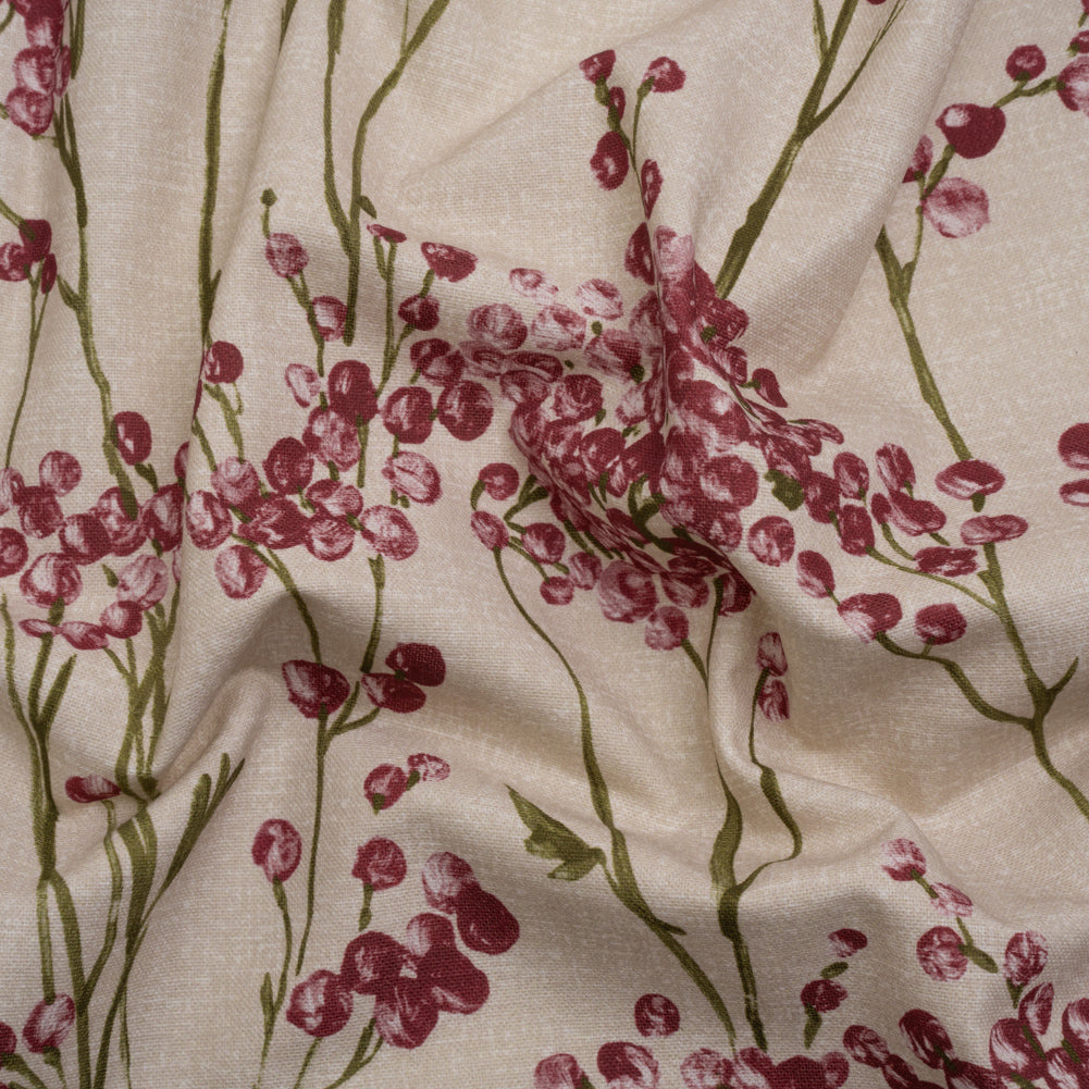 Cotton Canvas Print - Cranberry Berry Stems - British Imported - Joann Fabrics